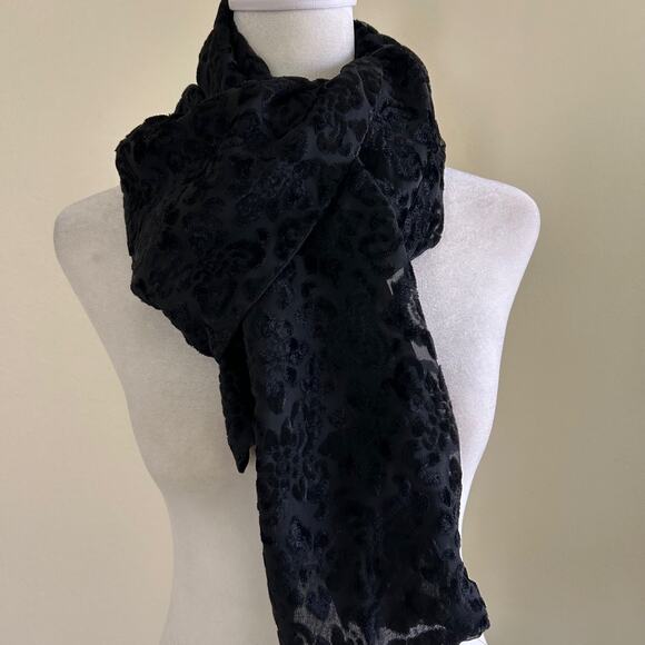 Velvet Burnout Scarf Black OS Winter Accessories - Picture 1 of 7
